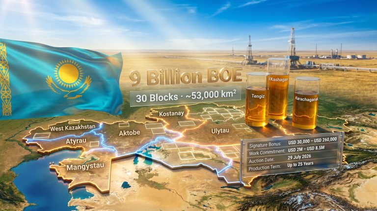Kazakhstan hydrocarbon licensing round map infographic