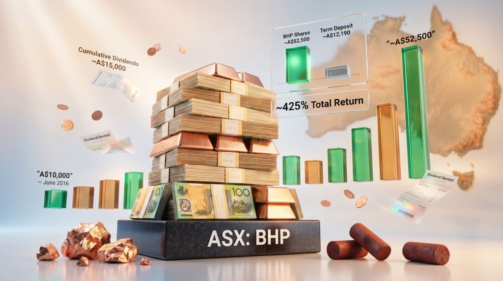if you invested $10,000 in BHP shares 10 years ago returns visual