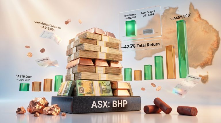 if you invested $10,000 in BHP shares 10 years ago returns visual