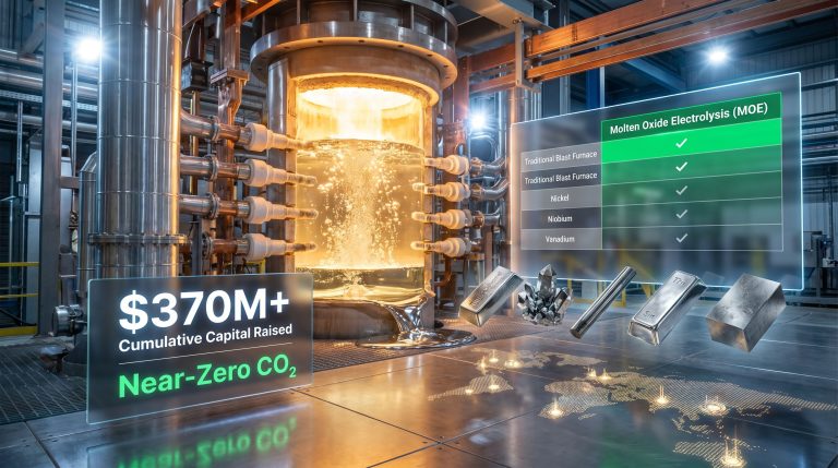 Boston Metal molten oxide electrolysis investment infographic reactor