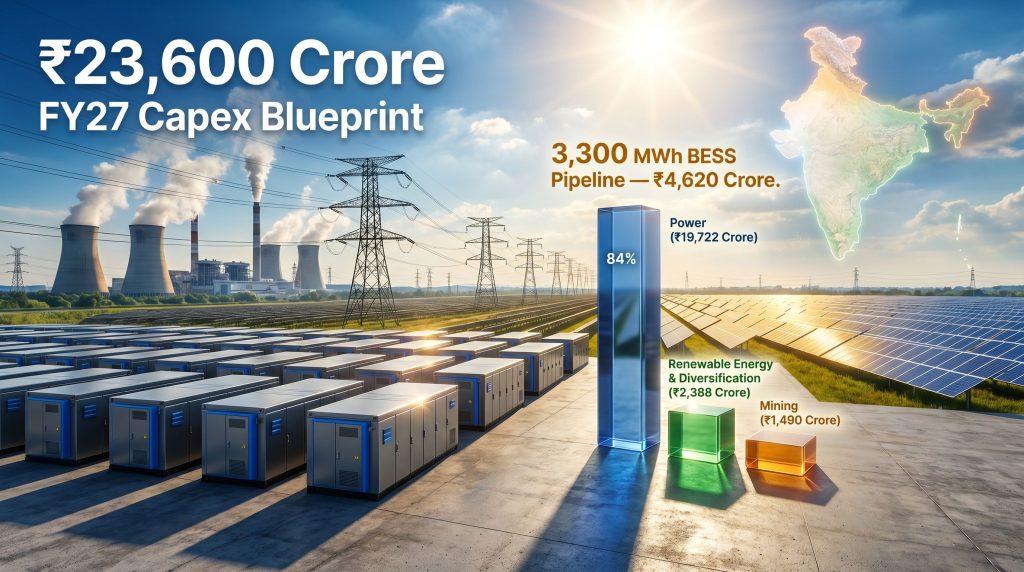 NLC India FY27 capex and BESS projects infographic