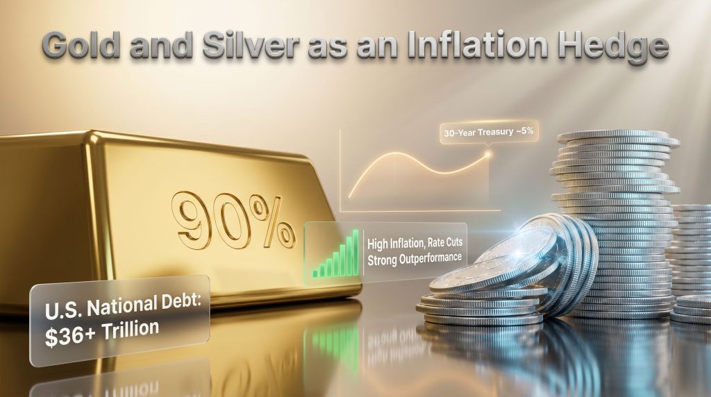 gold and silver as inflation hedge and Fed rate cuts concept