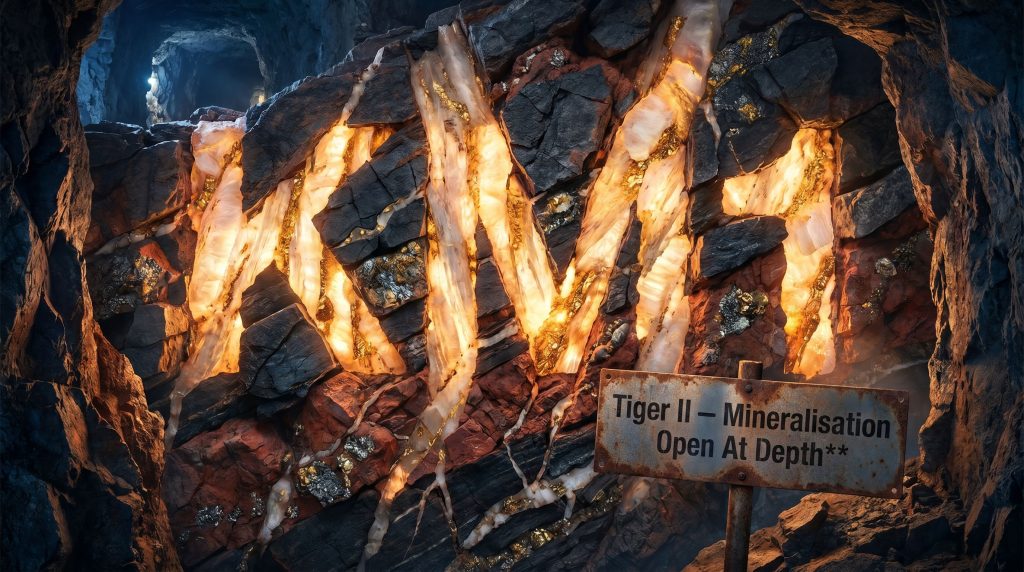 Kali Metals Ltd-KM1-Tiger II mineralisation open at depth mine