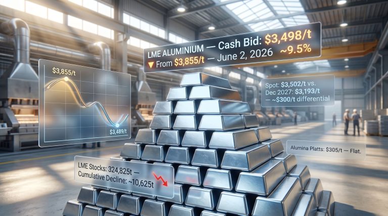 LME aluminium price and stocks decline chart