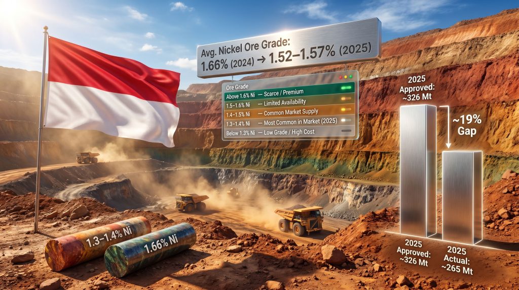 Indonesia nickel ore grade decline and quotas infographic