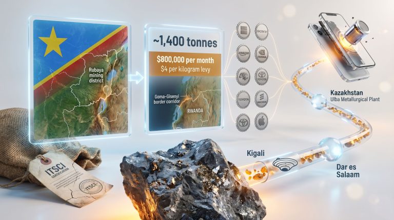 M23-linked coltan in tech supply chains map