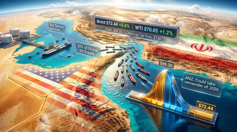 oil prices and Strait of Hormuz strikes map graphic