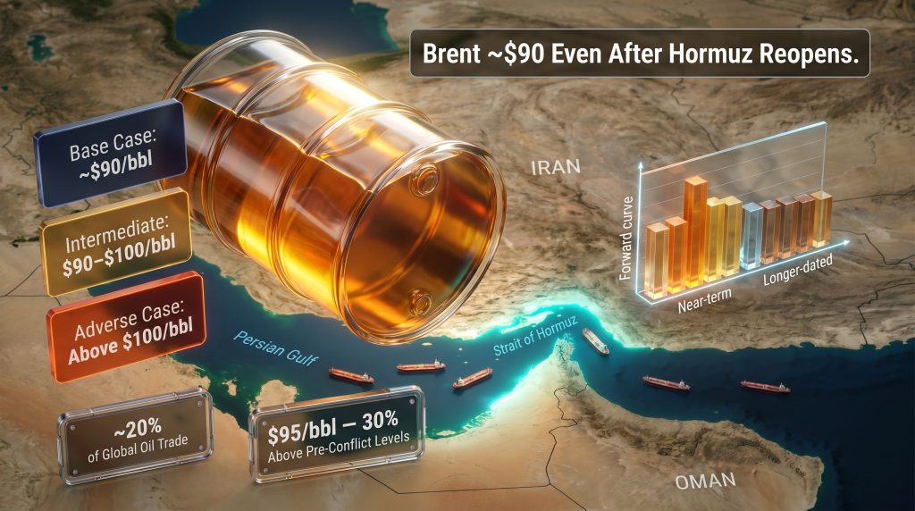 Goldman Sachs Brent near $90 after Strait of Hormuz reopens map graphic