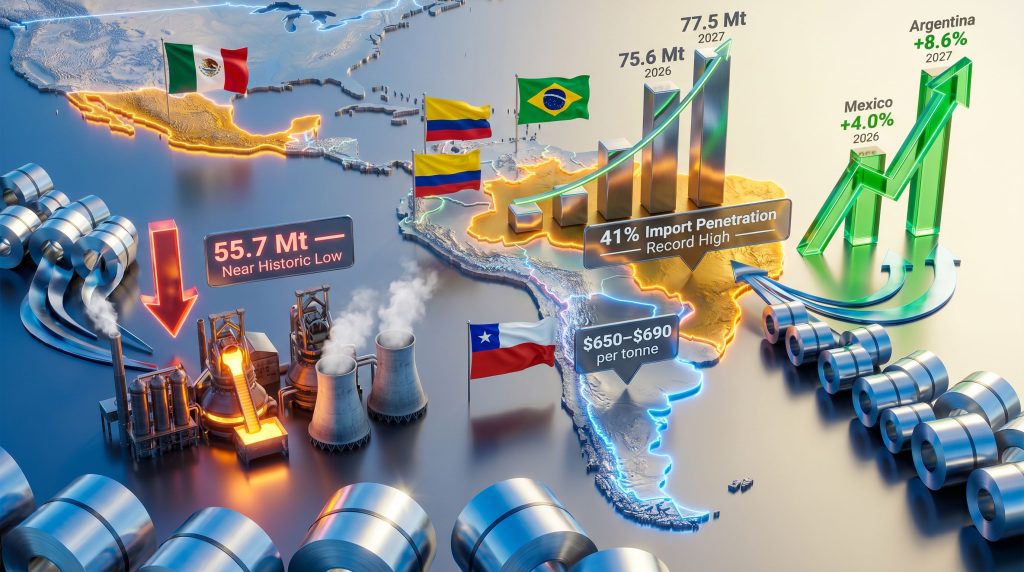 Latin America steel imports and demand forecast infographic