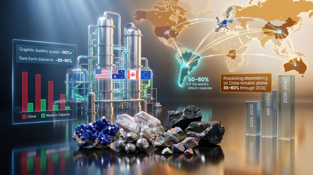 West critical minerals supply chain dependence infographic