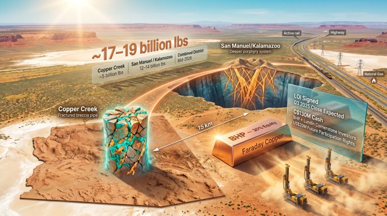 Faraday Copper San Manuel acquisition by BHP infographic