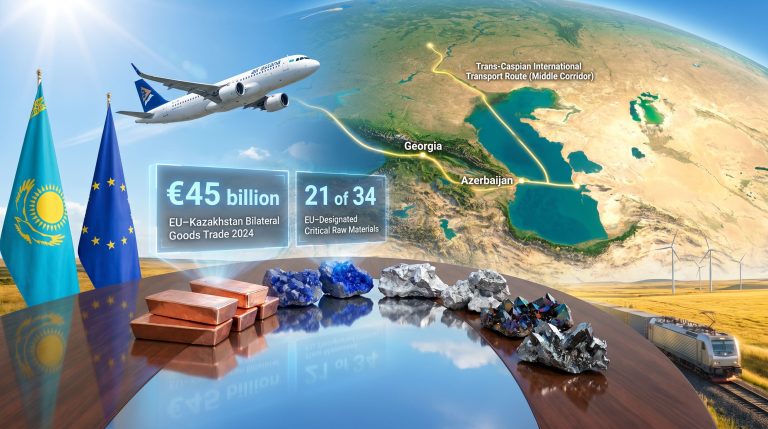 Kazakhstan EU energy and trade deals map illustration