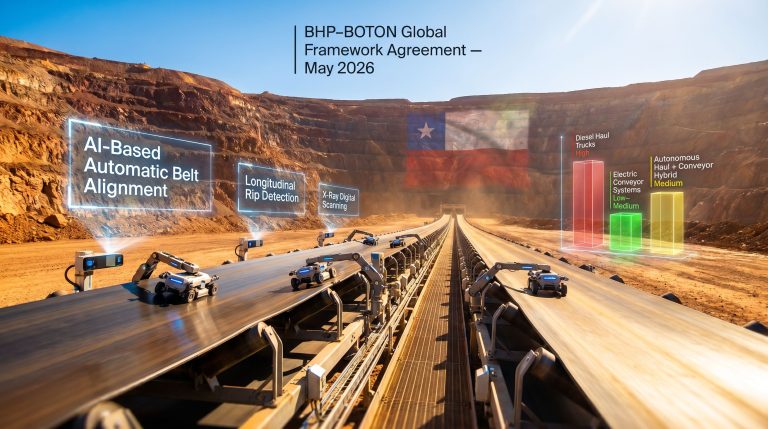 BHP and BOTON intelligent lower-carbon conveyor systems in mining illustration