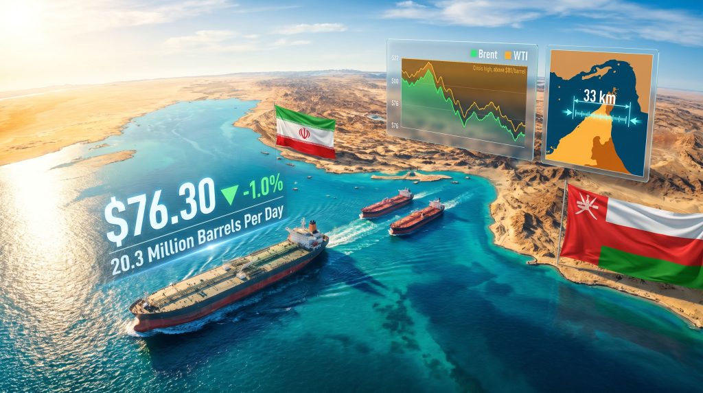 Oil prices and Strait of Hormuz crude flows map