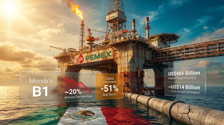 Moody's PEMEX B1 rating and operational risks infographic