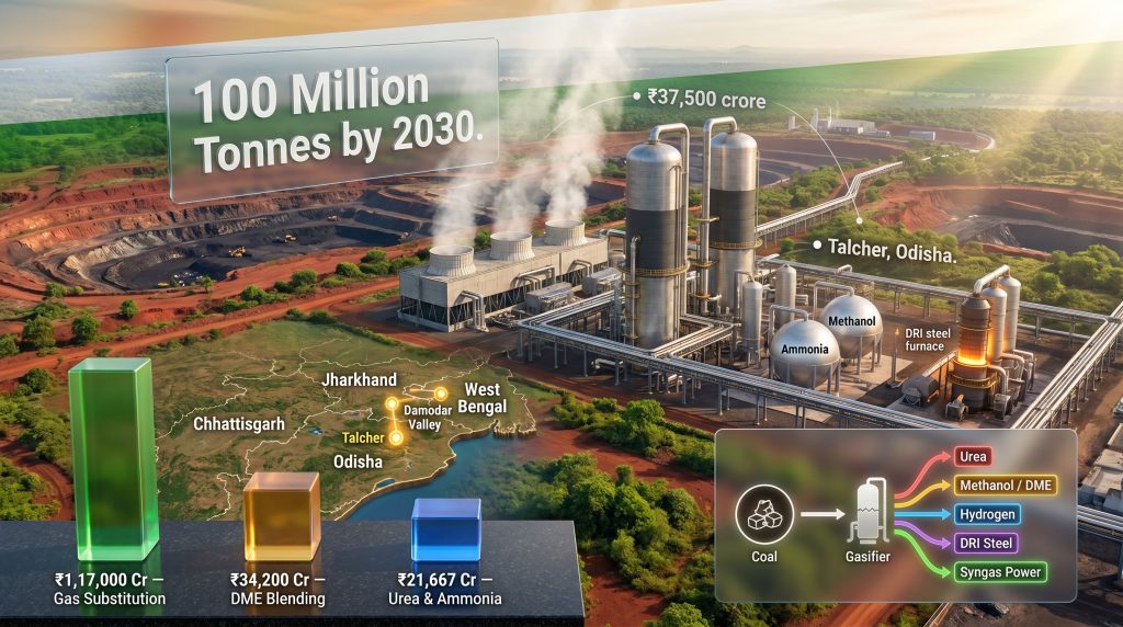 Coal gasification valleys in India infographic map