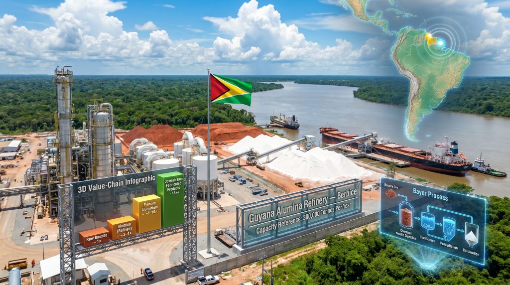 Guyana alumina refinery in Berbice aerial view