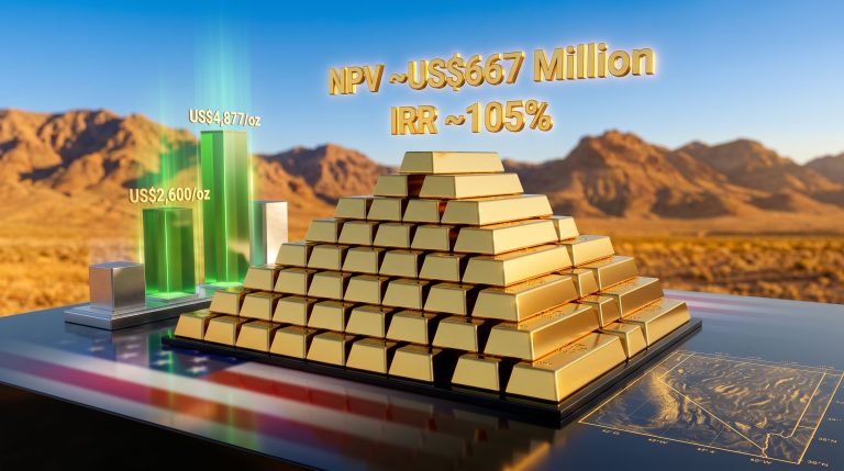 Sandman gold project valuation chart and gold bars