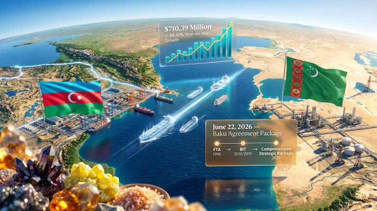 Azerbaijan and Turkmenistan trade agreements map illustration