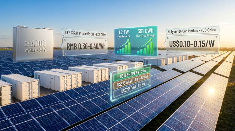 China PV module and BESS battery cell prices overview