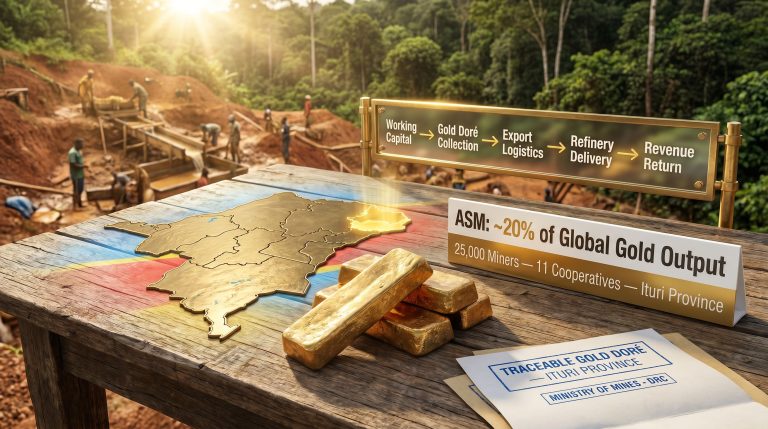 SigraFi and PeaceGold artisanal gold trading in eastern DRC map and gold bars