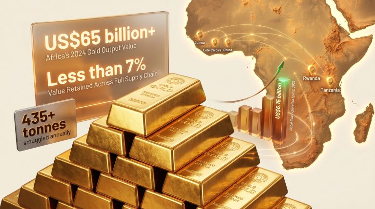 African gold state value capture infographic with map