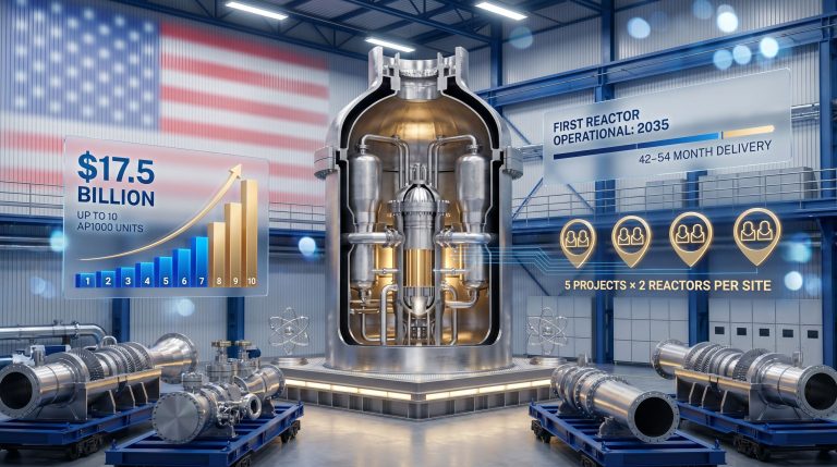 US nuclear reactor supply chain loan for Westinghouse AP1000 reactors infographic