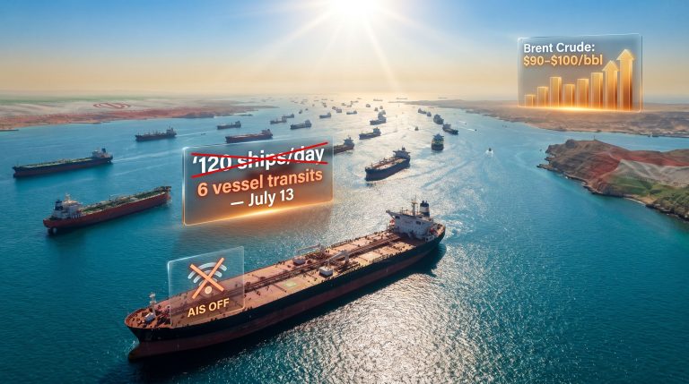 Strait of Hormuz shipping traffic slowdown infographic