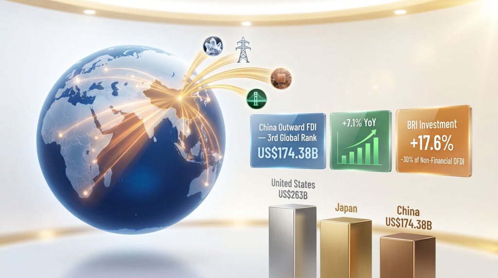 China foreign direct investment abroad US$174 billion infographic