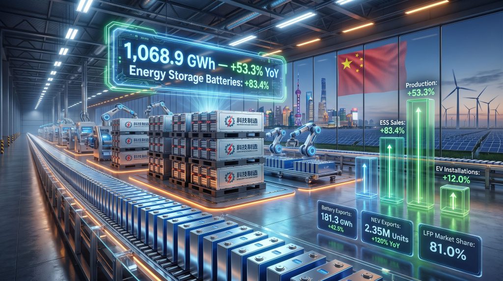 China battery production surges on energy storage demand and exports infographic