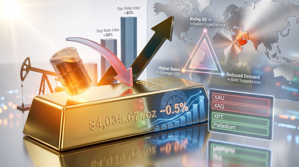 Gold slips as oil rally keeps inflation and rate outlook on investors' radar