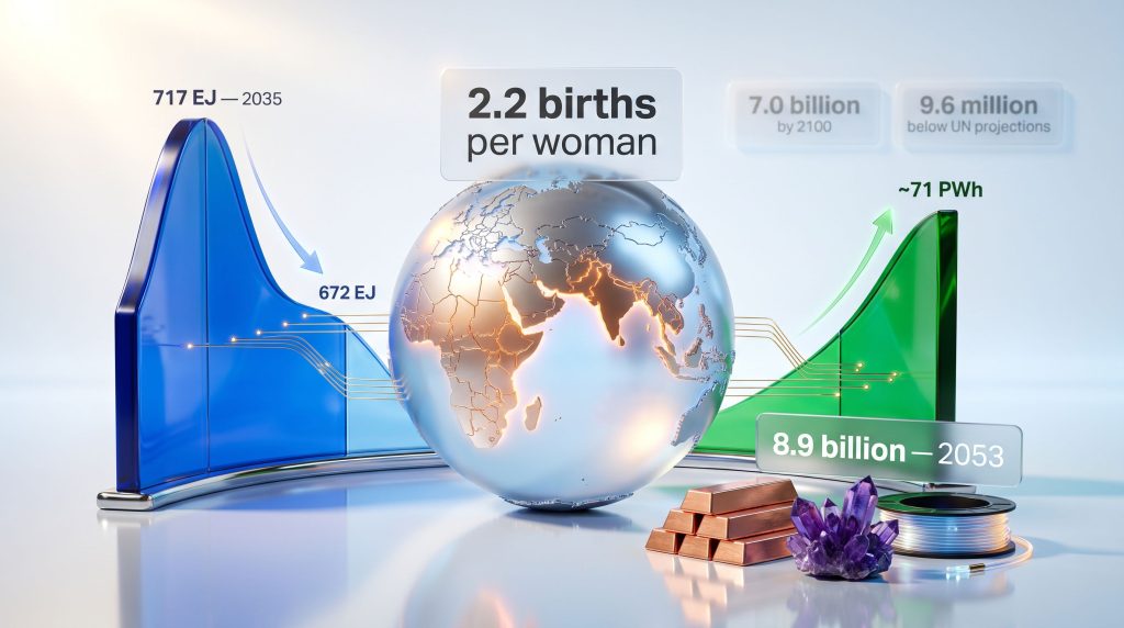 falling birth rates and energy demand infographic