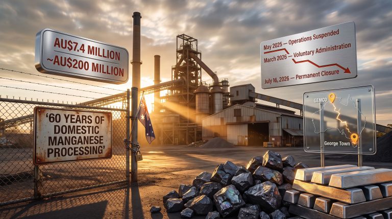 Liberty Bell Bay manganese smelter closure timeline graphic