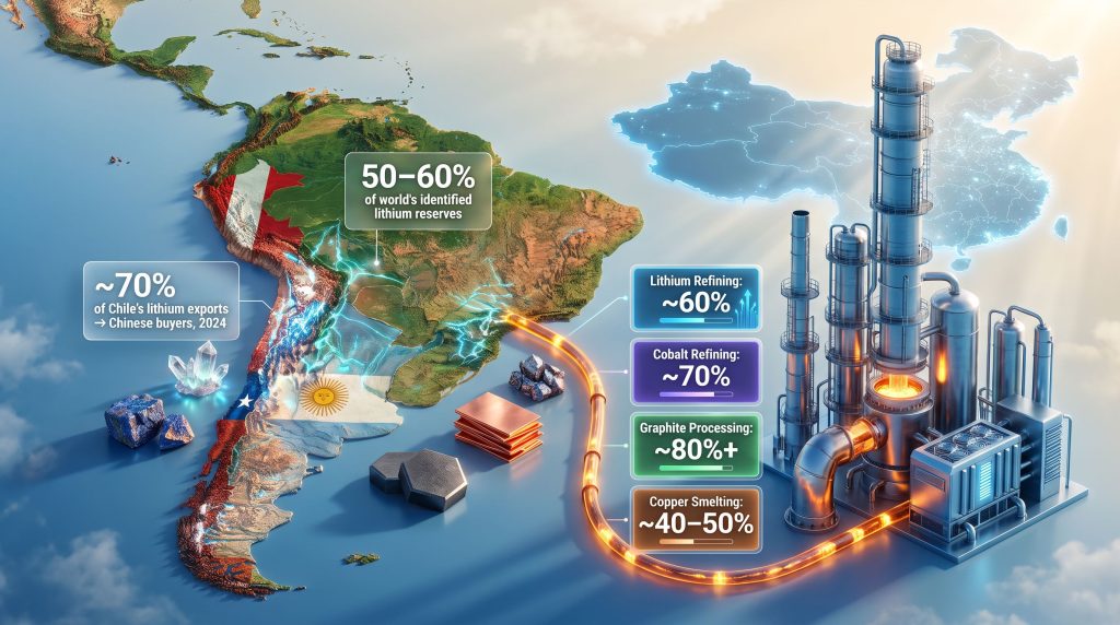 Latin America critical minerals control ჩინese refineries map infographic
