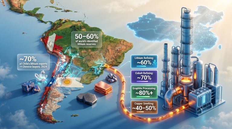Latin America critical minerals control ჩინese refineries map infographic