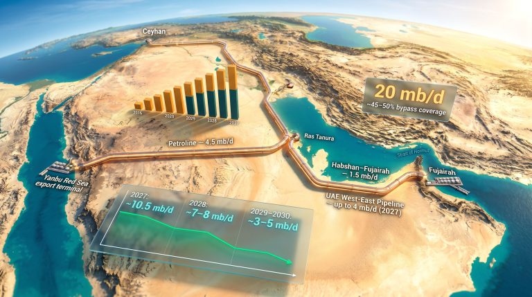 Strait of Hormuz oil bypass pipelines map