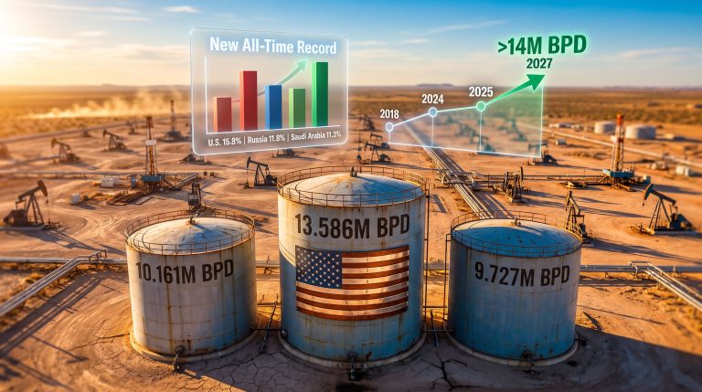 America extends its lead over Russia and Saudi Arabia in oil output infographic