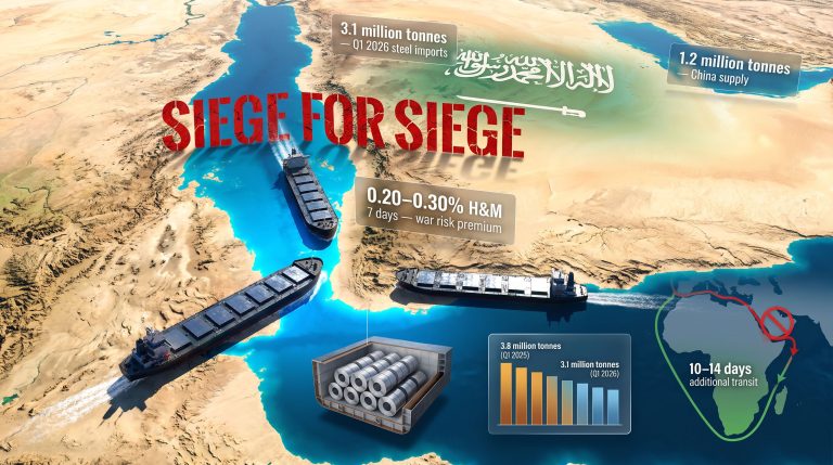 Houthi navigation ban Saudi steel imports map￼