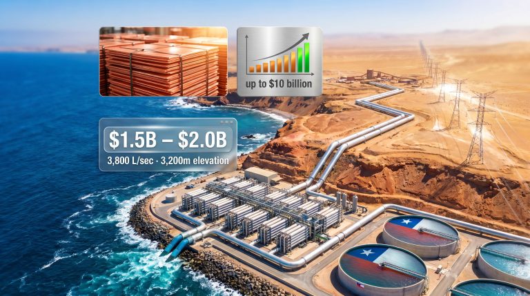 BHP sale of Chilean desalination plant and power lines infographic