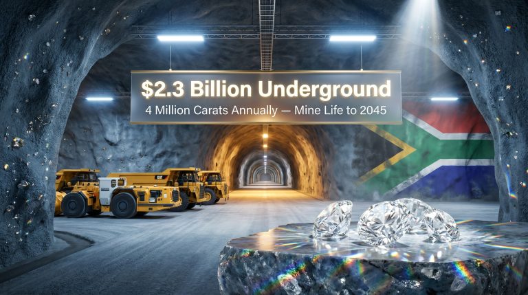 De Beers Venetia mine production pause underground diamond mine scene