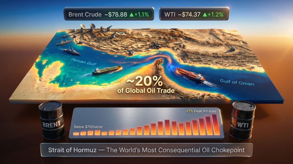oil rises after US launches fresh strikes on Iran, Strait of Hormuz map