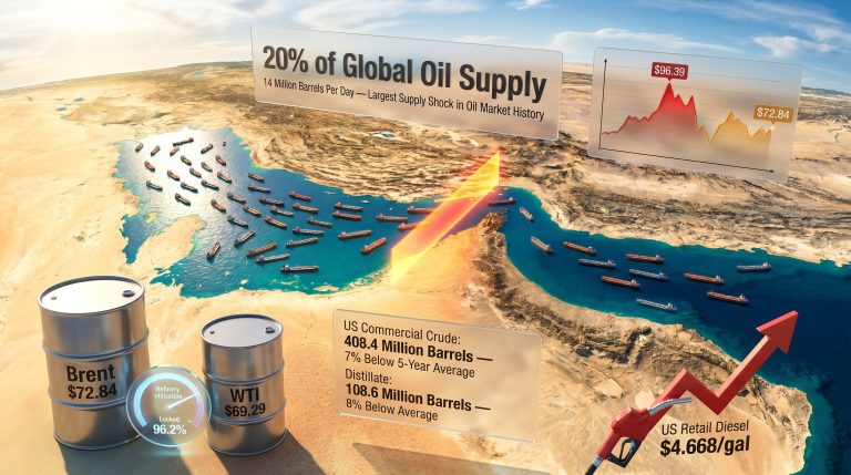 Strait of Hormuz shipping constraints and oil prices map
