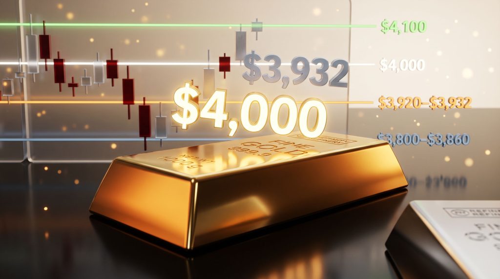 gold price support at 4000 and Fed rate hike fears chart