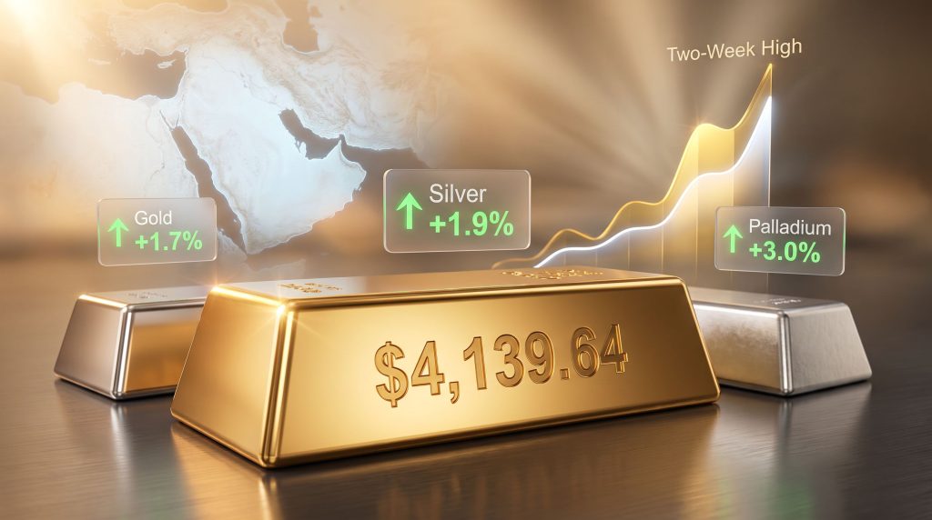 gold hits two-week high on Fed outlook and Middle East conflict chart