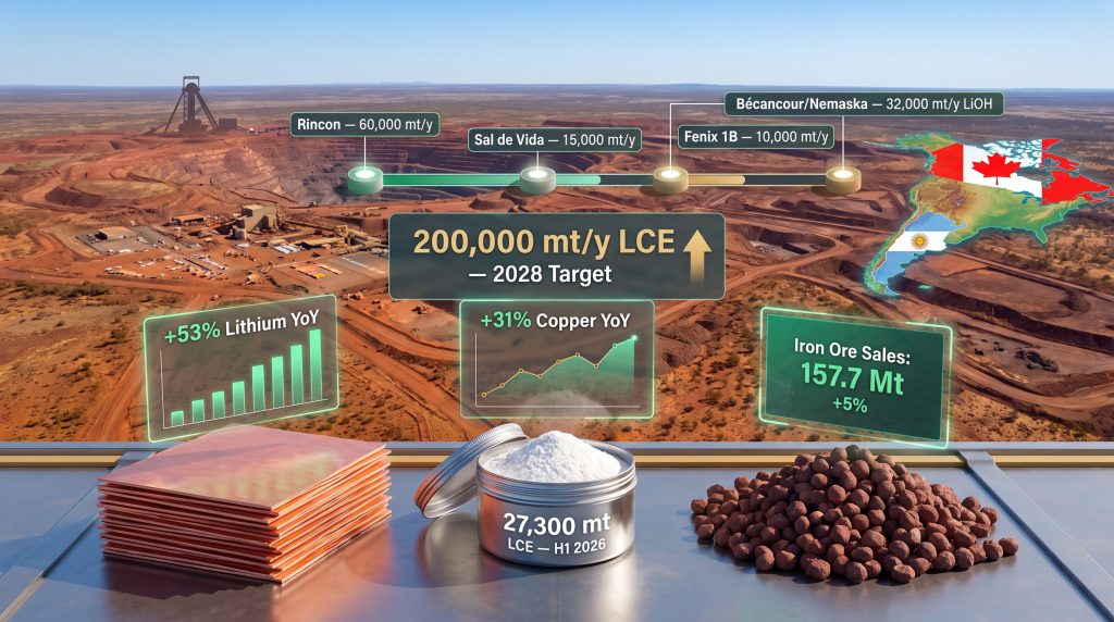 Rio Tinto production growth and lithium output infographic