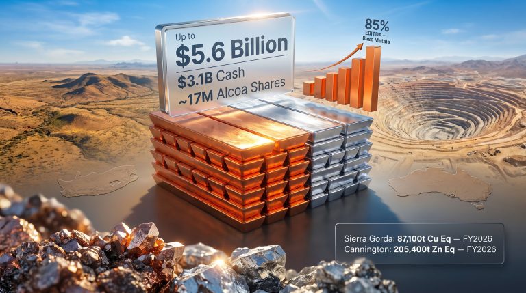 South32 operating results and Alcoa aluminium business sale infographic