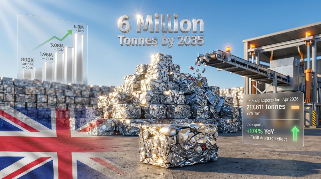 UK aluminium scrap retention by 2035 growth projection
