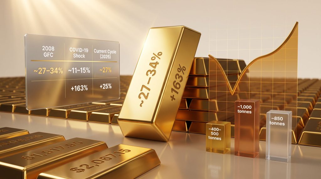Gold Drawdown: 2008, COVID & 2026 Compared