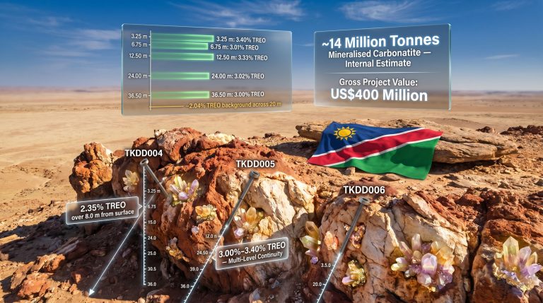 Kendrick Resources Teufelskuppe Namibia rare earth drill results infographic