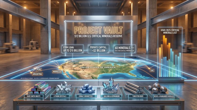 Project Vault critical minerals reserve infographic display
